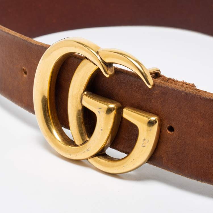 Gucci Brown Leather Double G Buckle Belt 80CM Gucci