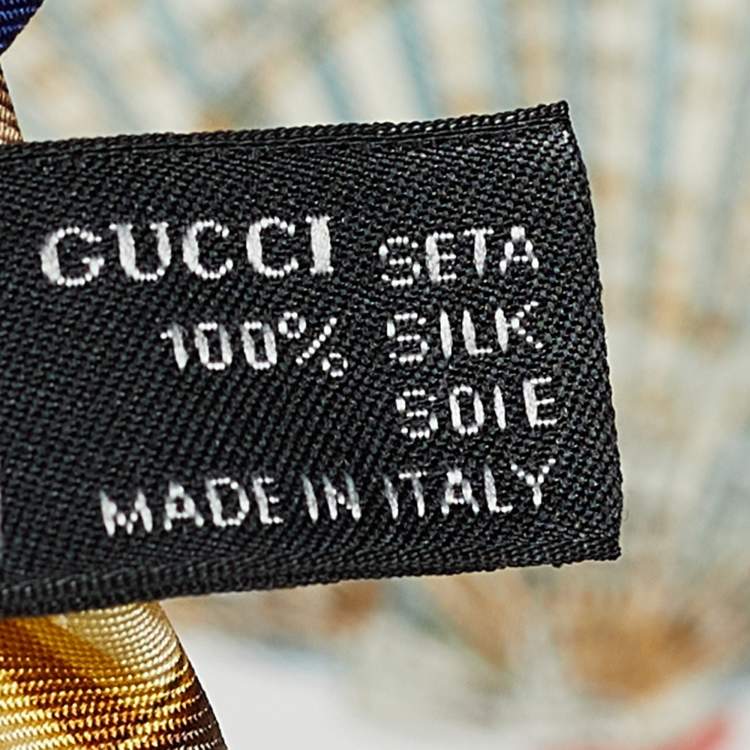 Pre Owned Gucci Blue & White Stirrup Logo Print Silk Scarf