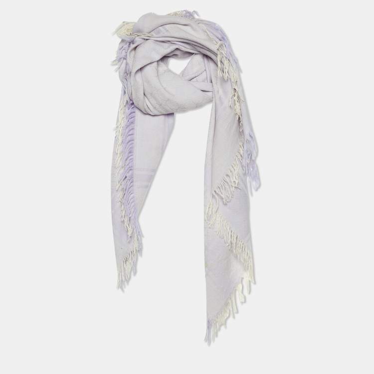 مملوكة مسبقًا Gucci Lilac GG Monogram Wool & Silk Fringed Shawl 