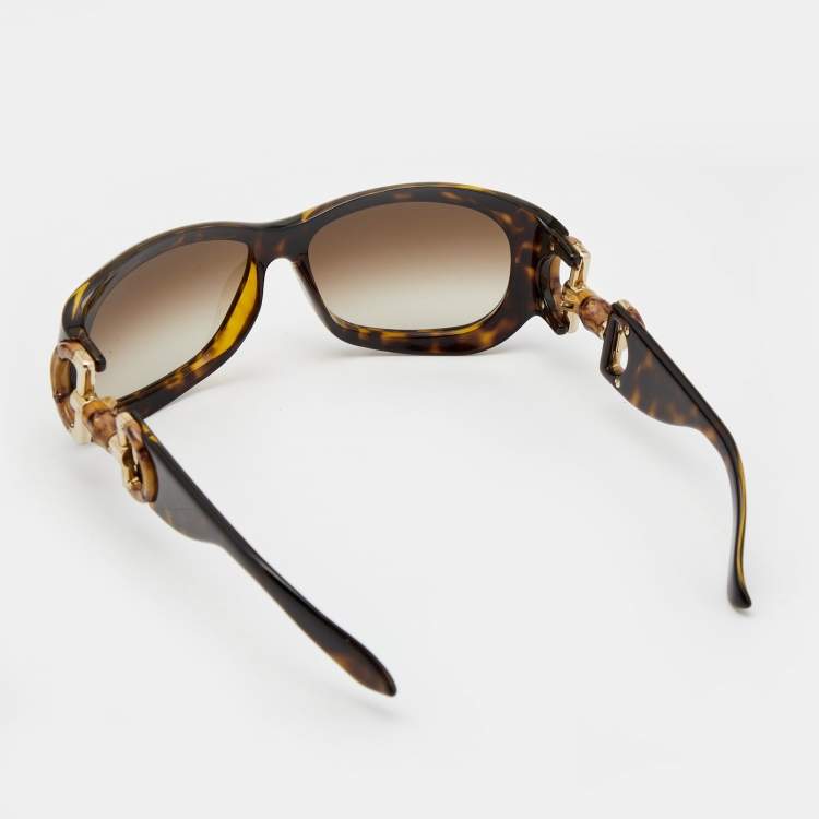Pre Owned Gucci Brown Havana/ Grey Gradient GG 2970 Bamboo Horsebit Rectangle Sunglasses