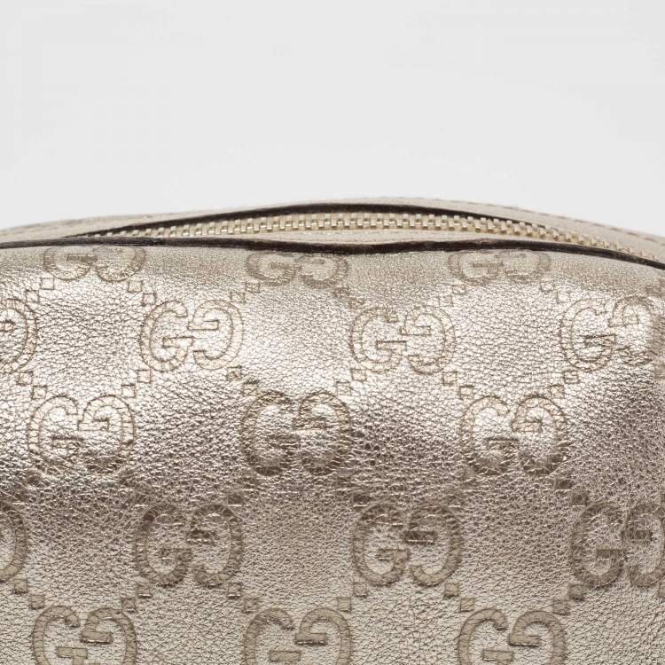 Pre Owned Gucci Metallic Gold GG Leather Pouch