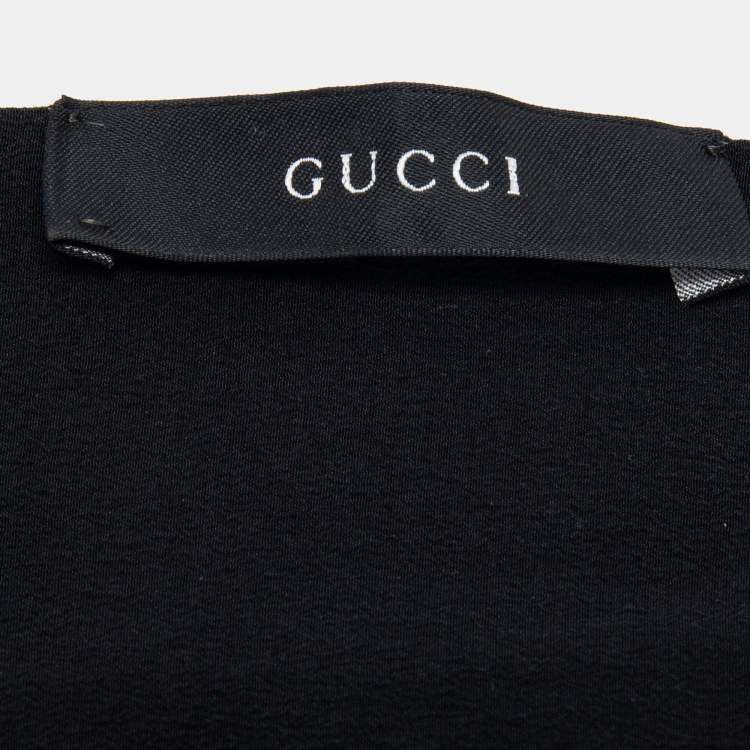 Pre Owned Gucci Black Crepe Silk Fringed Stole