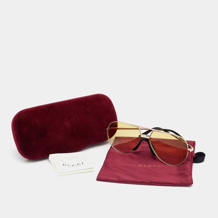 Pre Owned Gucci Gold Tone/Yellow Gradient GG0432S Aviator Sunglasses