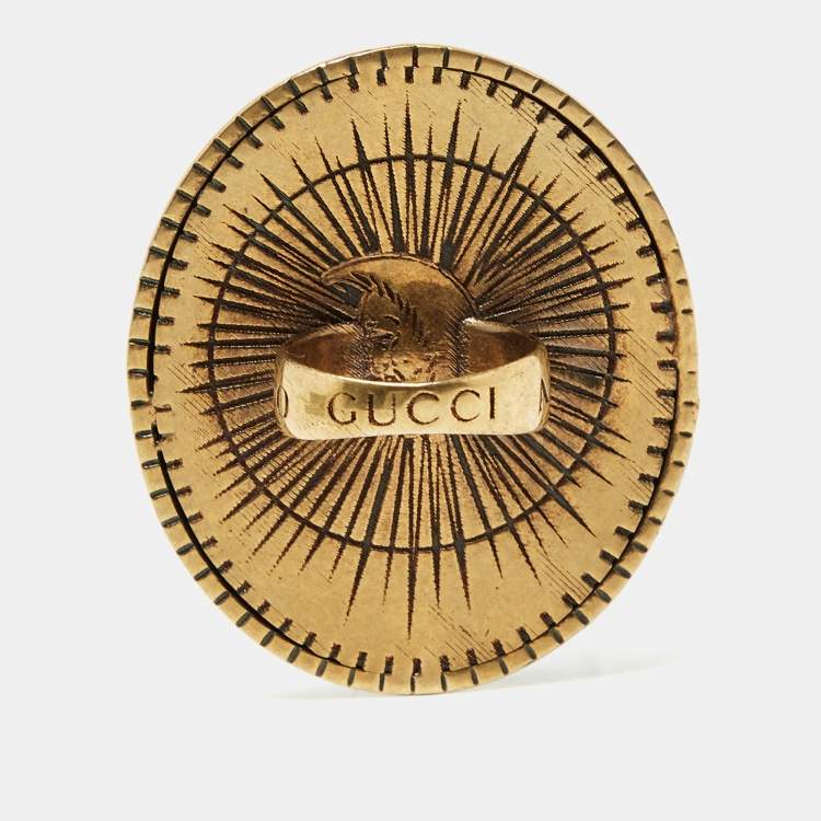 Pre Owned Gucci Aged Gold Tone Turquoise Beetle Cocktail Ring S