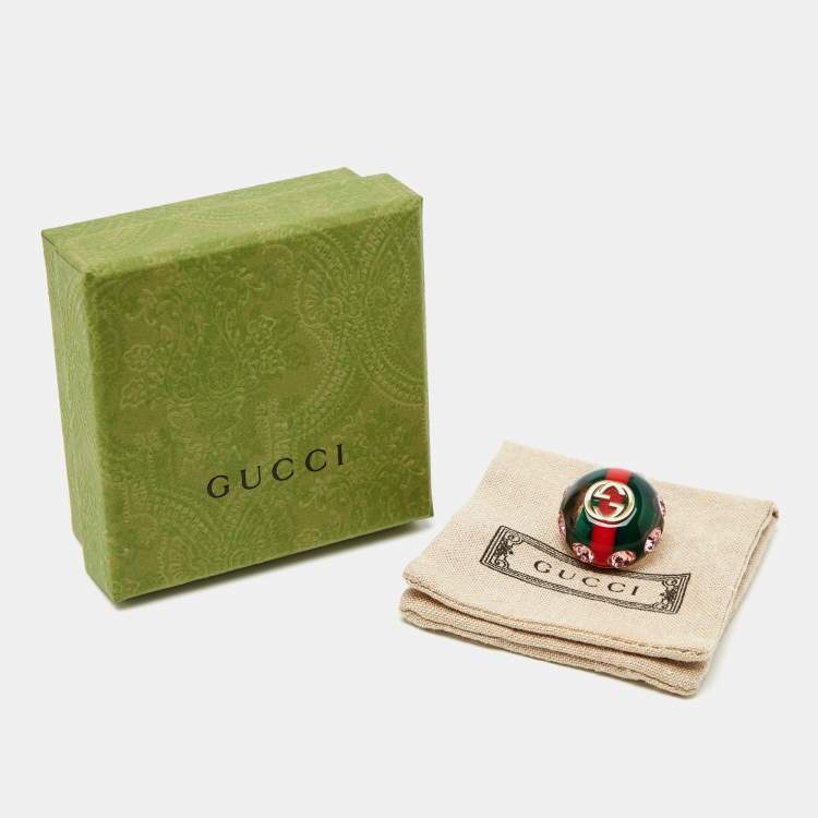 Pre Owned Gucci Vintage Sylvie Web Crystal Pin Brooch