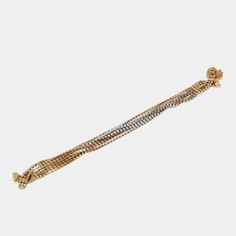 Pre Owned Gucci Multi Strand Crystal Lion Head Choker Necklace S