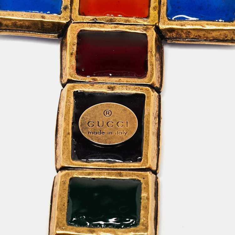 Pre Owned Gucci Multicolor Gripoix Cross Pendant Necklace