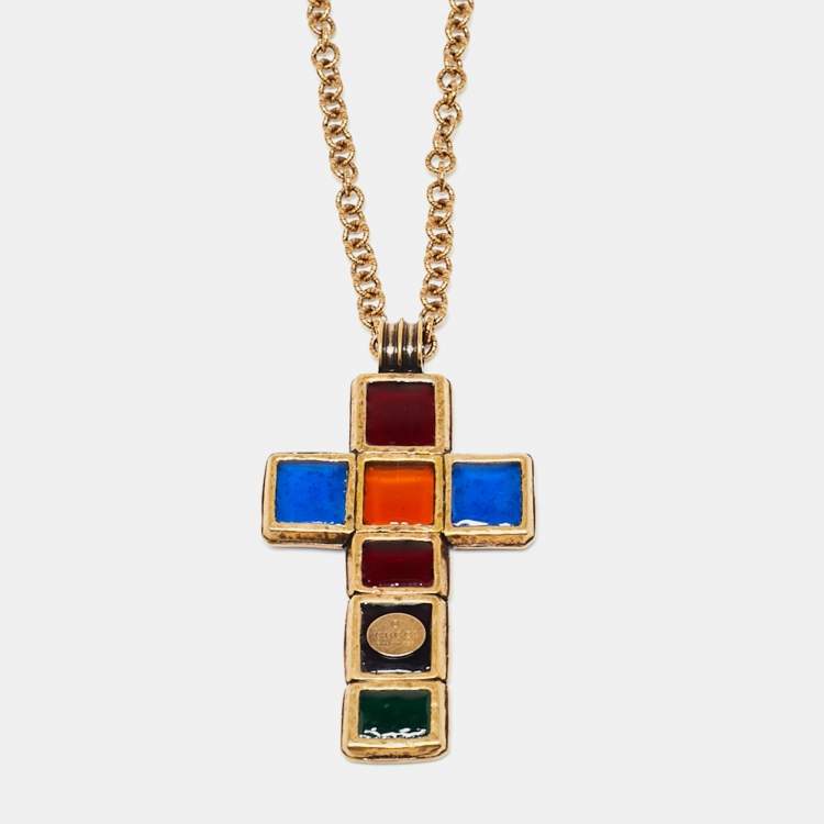 Pre Owned Gucci Multicolor Gripoix Cross Pendant Necklace