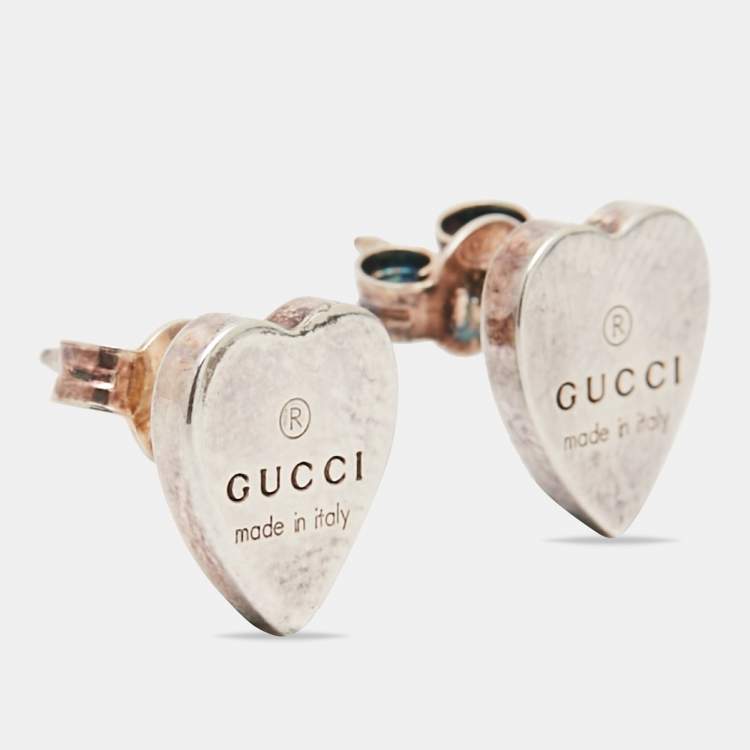 Pre Owned Gucci Sterling Silver Heart Stud Earrings