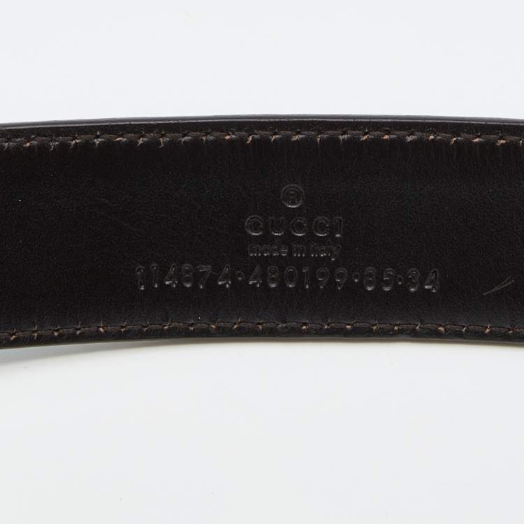 Pre Owned Gucci Beige/Turquoise Blue GG Canvas And Leather Interlocking G Buckle Belt 85 CM