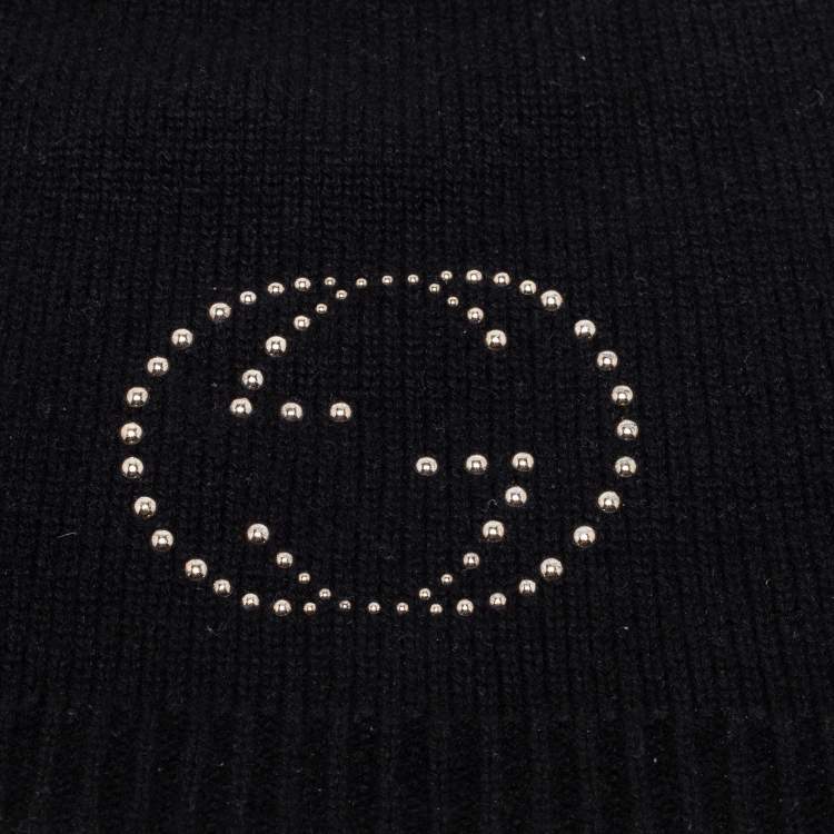 Pre Owned Gucci Black Cashmere Logo Studded Beanie M