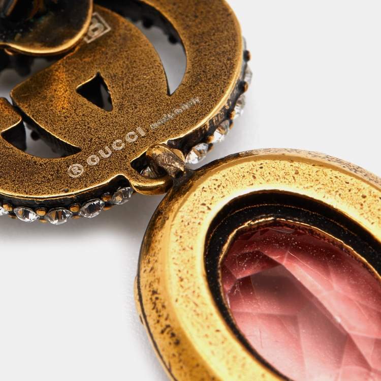 Pre Owned Gucci Gold Tone GG Crystal Drop Earrings