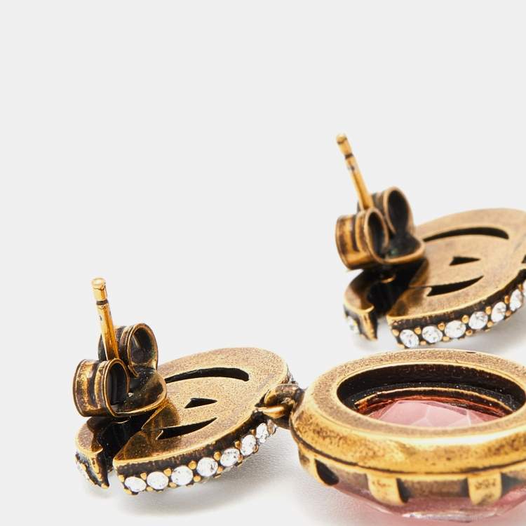 Pre Owned Gucci Gold Tone GG Crystal Drop Earrings