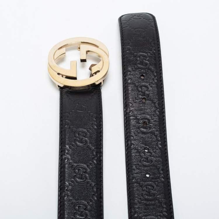 Gucci Black Guccissima Leather Interlocking G Buckle Belt 85CM Gucci