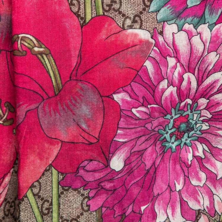 Pre Owned Gucci Brown GG Bouquet Print Square Scarf 