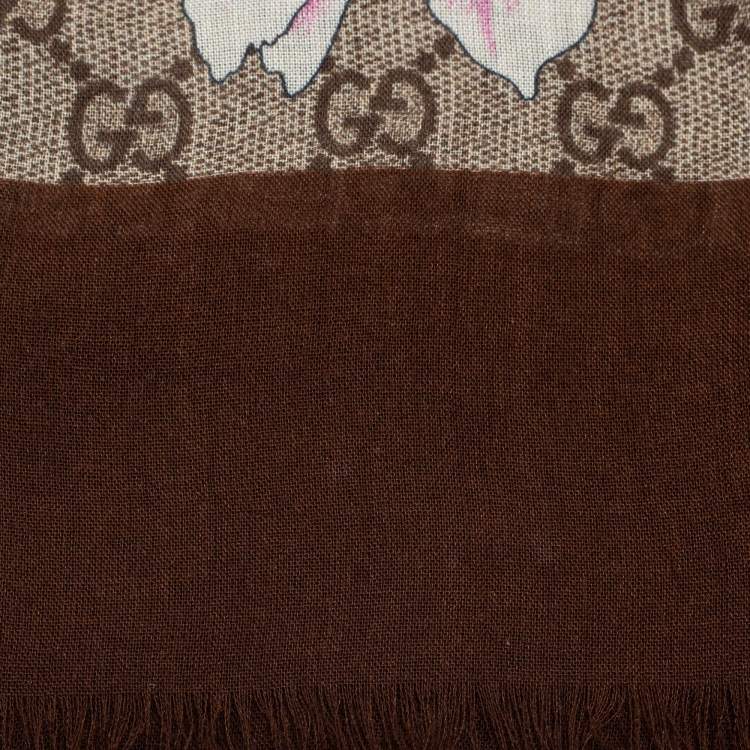 Pre Owned Gucci Brown GG Bouquet Print Square Scarf 