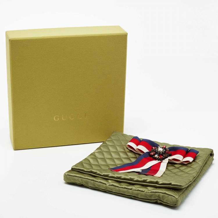 Pre Owned Gucci Crystal Faux Pearl Gunmetal Tone Fabric Brooch