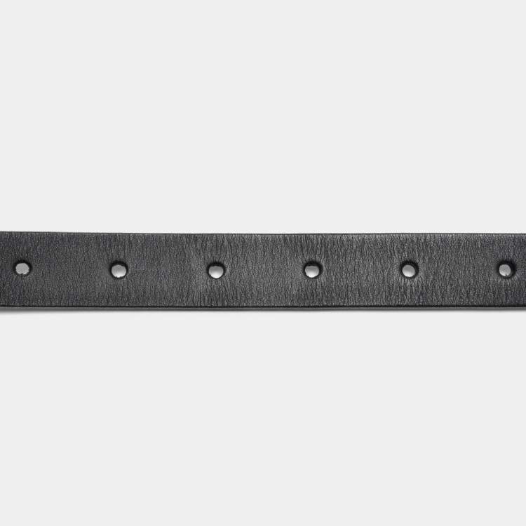 Pre Owned Gucci Black Leather Slim Buckle Belt 85CM