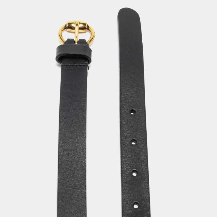 Pre Owned Gucci Black Leather Slim Buckle Belt 85CM