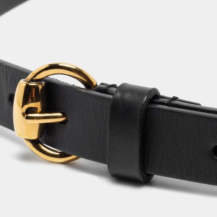 Pre Owned Gucci Black Leather Slim Buckle Belt 85CM