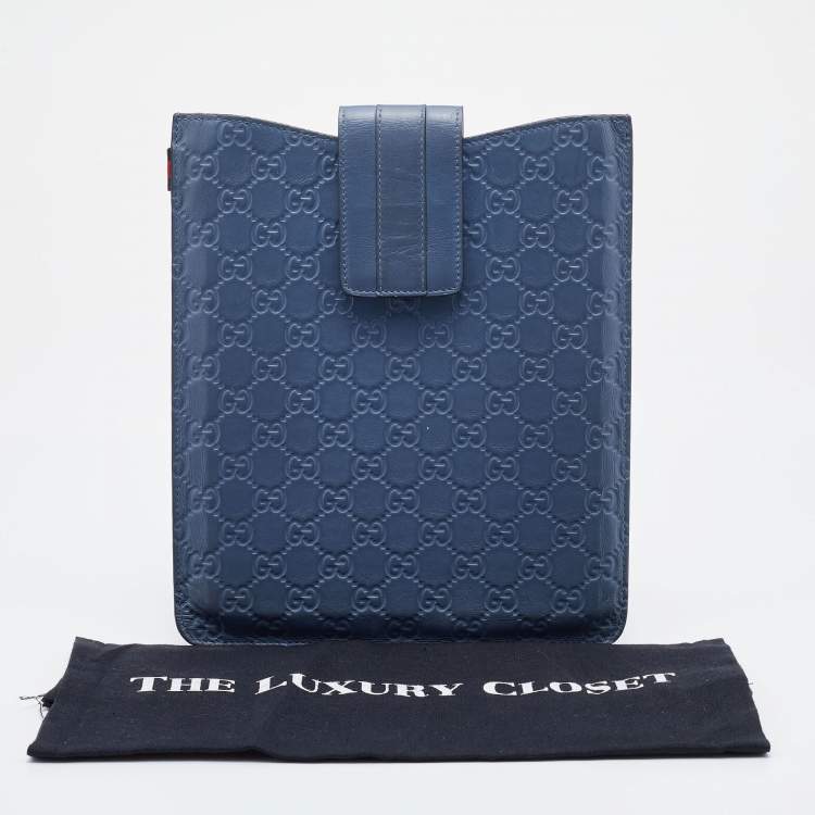 Pre Owned Gucci Blue Guccissima Leather iPad Case