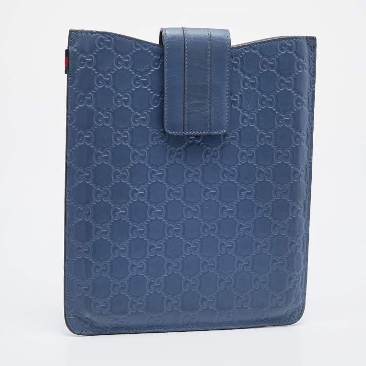 Pre Owned Gucci Blue Guccissima Leather iPad Case