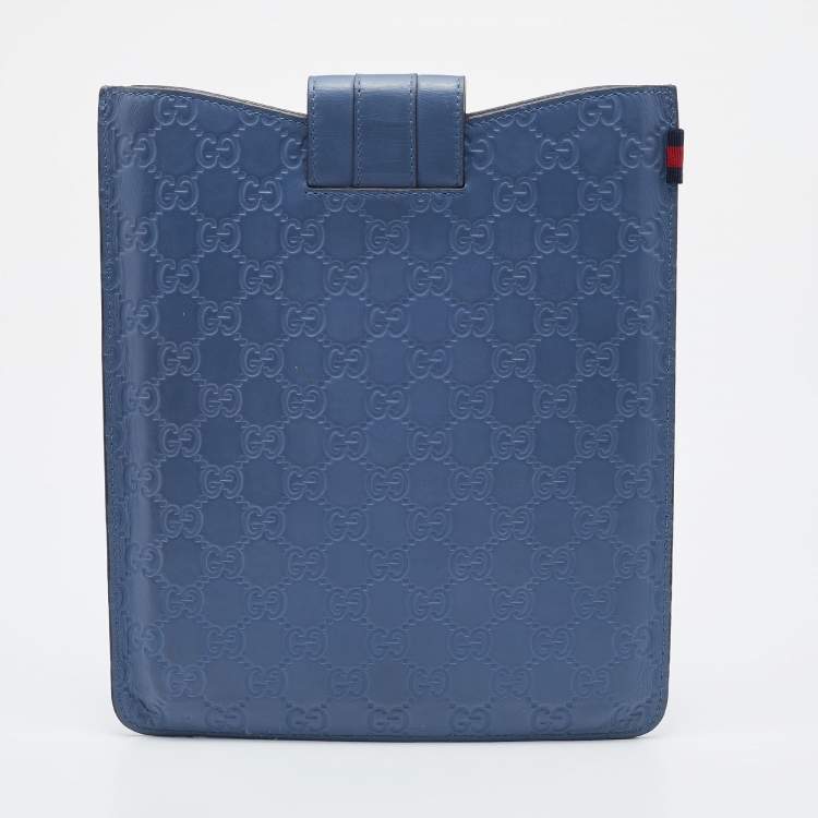 Pre Owned Gucci Blue Guccissima Leather iPad Case