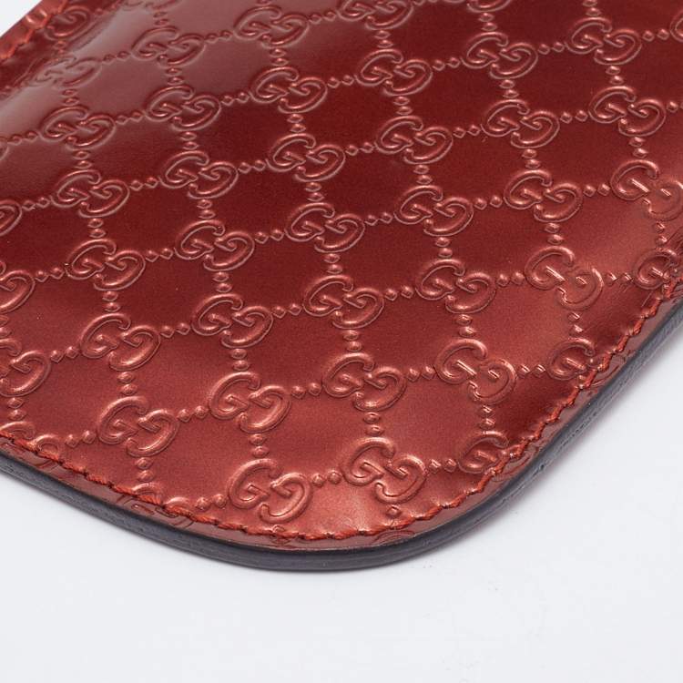 Pre Owned Gucci Rust Orange Microguccissima Patent Leather Blackberry Phone Case