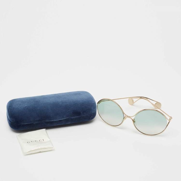 Pre Owned Gucci Light Green GG0253SA 001Gradient Round Sunglasses