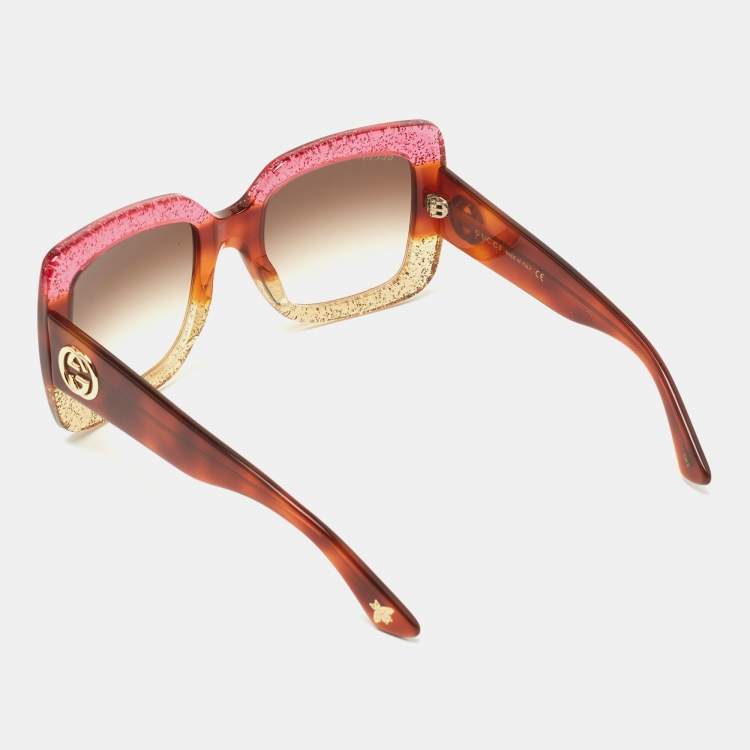 Pre Owned Gucci Multicolor/Brown Gradient GG0083s Square Sunglasses