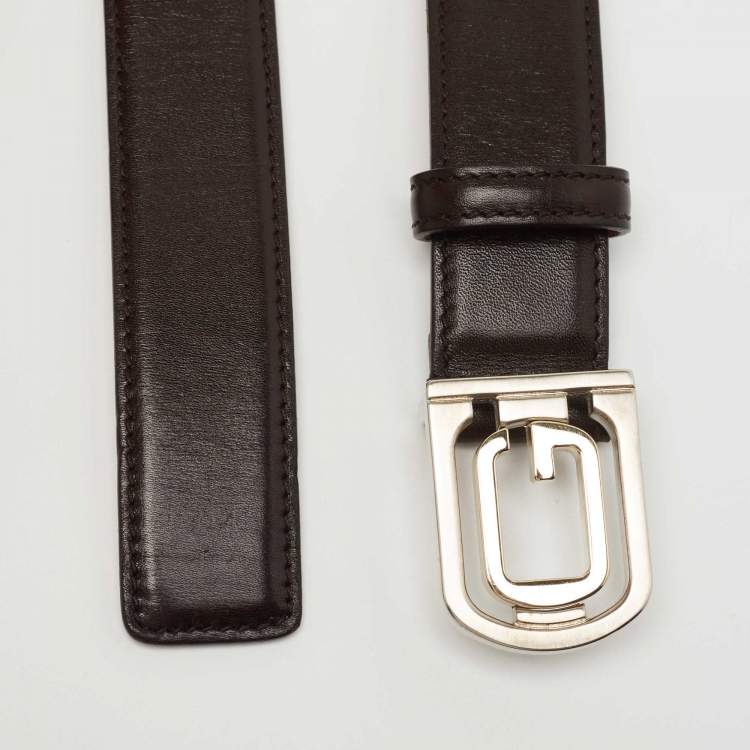 Pre Owned Gucci Dark Brown Leather G Buckle Belt 85CM
