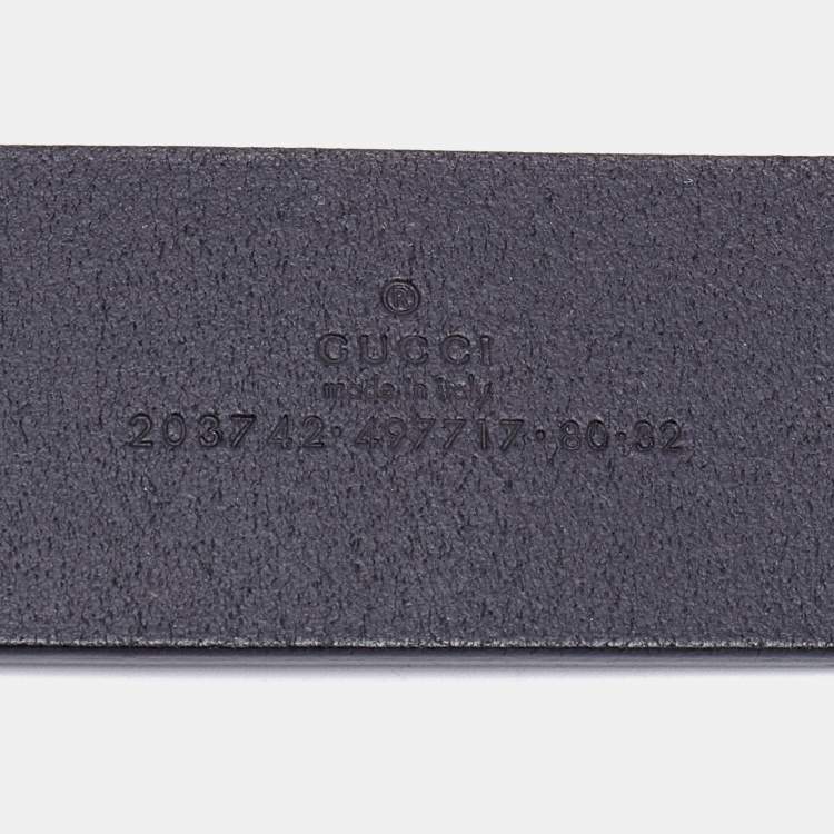 Pre Owned Gucci Black Leather G Logo Buckle Belt 80 CM