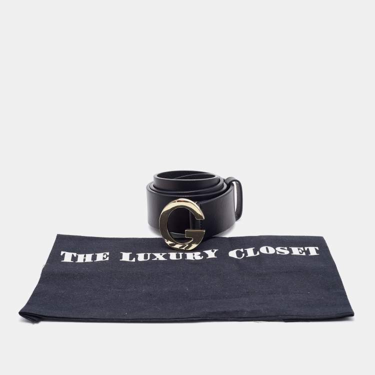 Pre Owned Gucci Black Leather G Logo Buckle Belt 80 CM