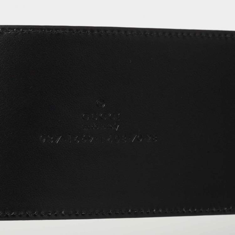 Pre Owned Gucci Black Leather Tiger Head Wide Belt 70CM