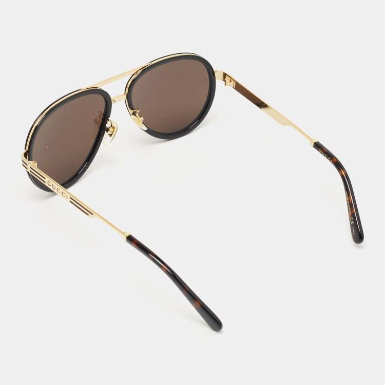 Pre Owned Gucci Black/Gold GG0982S Framed Aviator Sunglasses