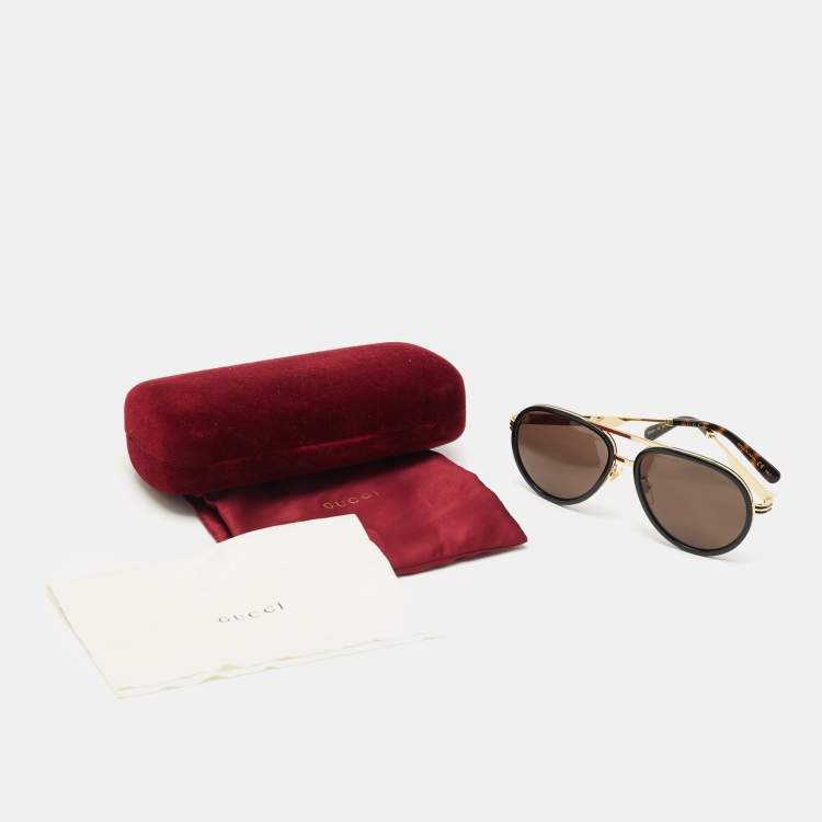 Pre Owned Gucci Black/Gold GG0982S Framed Aviator Sunglasses