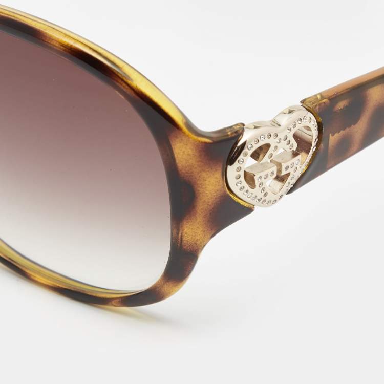 Pre Owned Gucci Brown Tortoise GG3530F/S Oversized Sunglasses