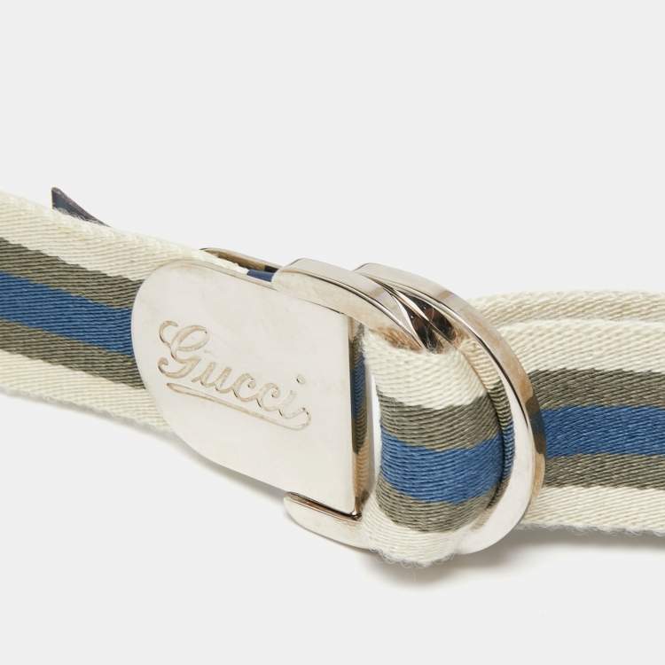 Pre Owned Gucci Multicolor Web Canvas and Leather Logo Buckle Belt 95CM
