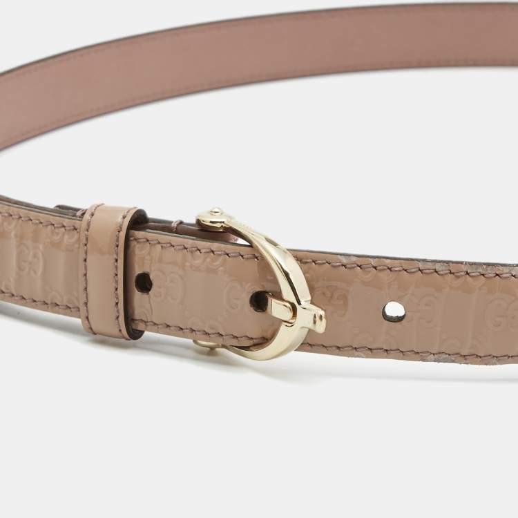 Pre Owned Gucci Beige Guccissima Patent Leather Buckle Slim Belt 85CM