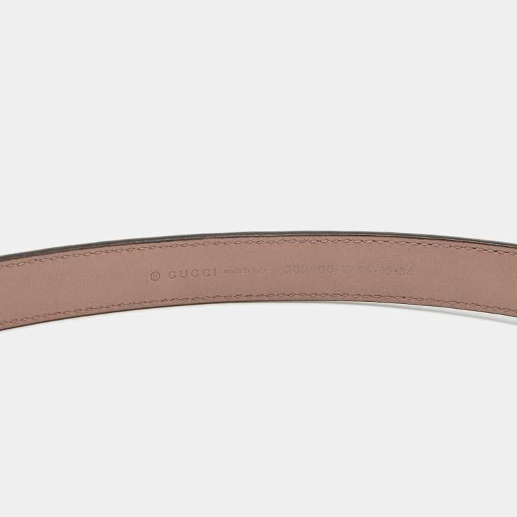 Pre Owned Gucci Beige Guccissima Patent Leather Buckle Slim Belt 85CM