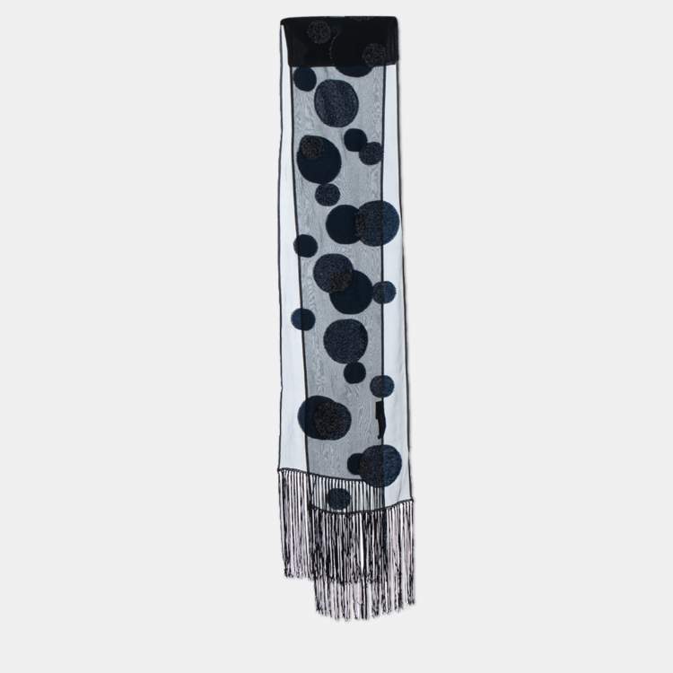 Pre Owned Gucci Black Lurex Dot Fil Coupe Silk Fringed Stole