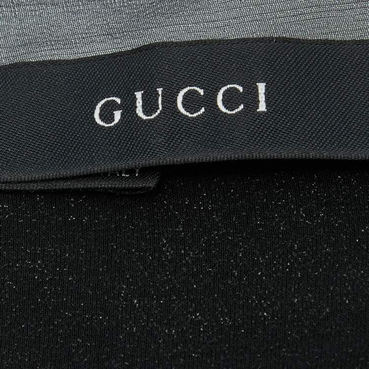 Pre Owned Gucci Black Lurex Dot Fil Coupe Silk Fringed Stole
