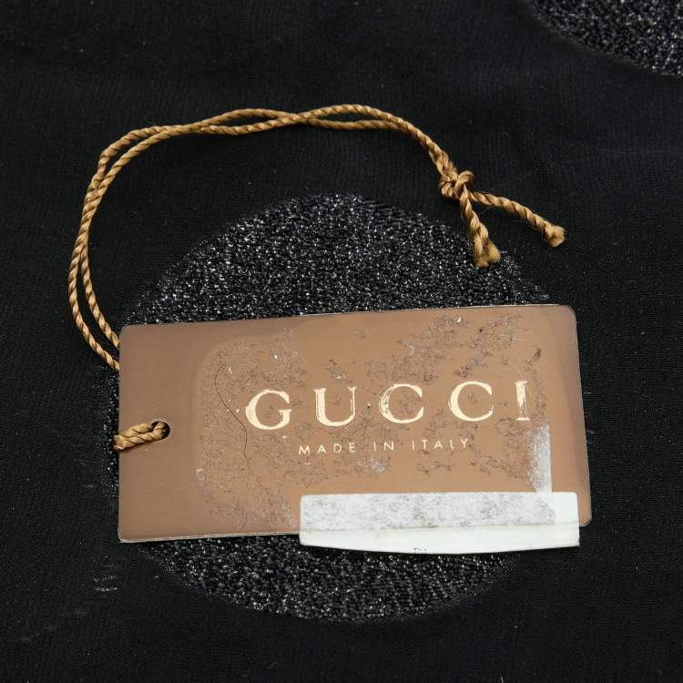 Pre Owned Gucci Black Lurex Dot Fil Coupe Silk Fringed Stole