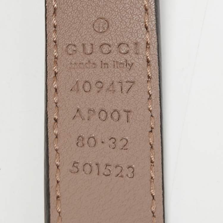 Pre Owned Gucci Beige Leather GG Marmont Slim Belt 80CM