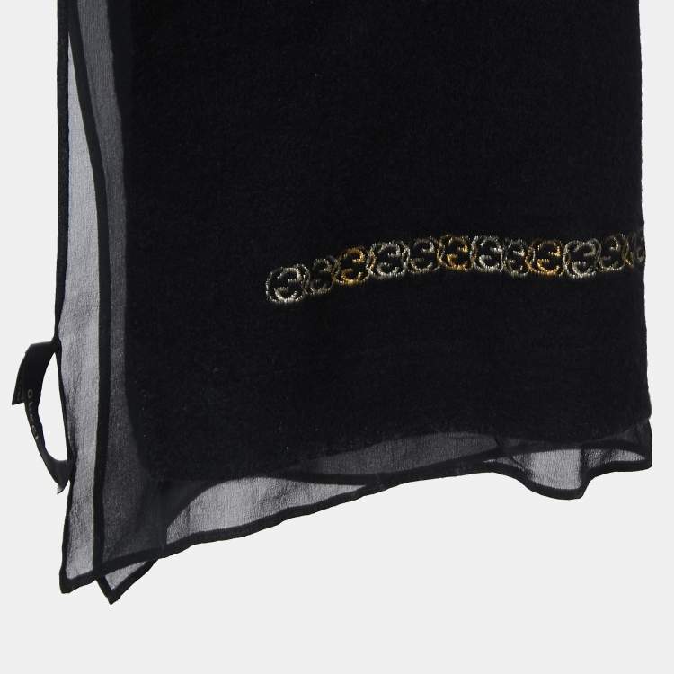 Pre Owned Gucci Black GG Lurex Woven Silk Cashmere Scarf 
