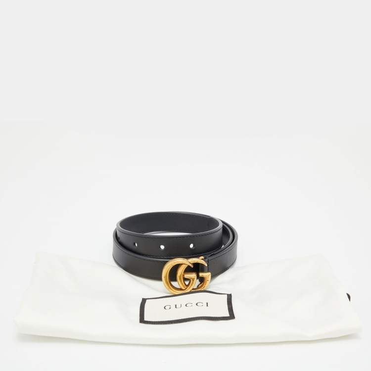 Pre Owned Gucci Black Leather Double G Buckle Belt 65 CM