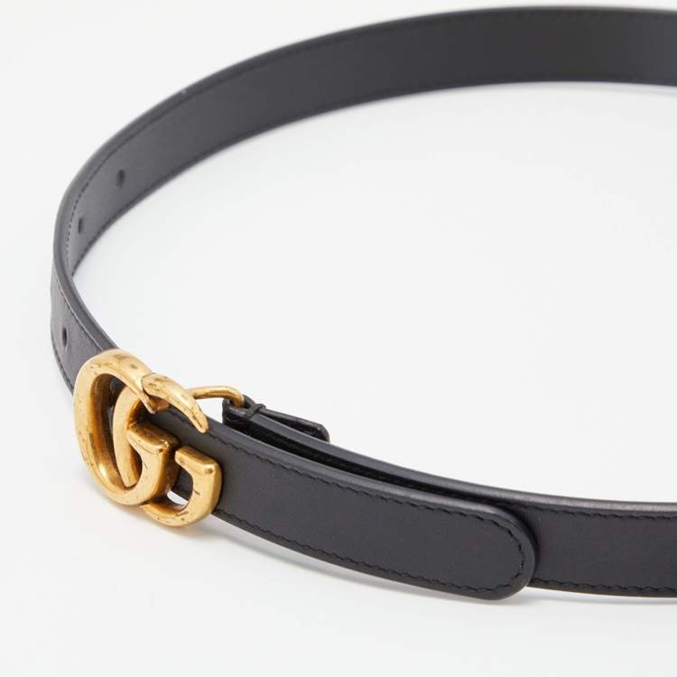Pre Owned Gucci Black Leather Double G Buckle Belt 65 CM