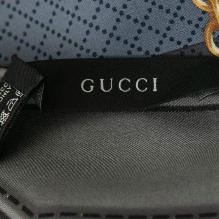Pre Owned Gucci Teal & Grey Horsebit Print Silk Scarf