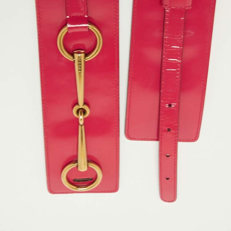 Pre Owned Gucci Pink Patent Leather Horsebit Wide Waist Belt 80CM