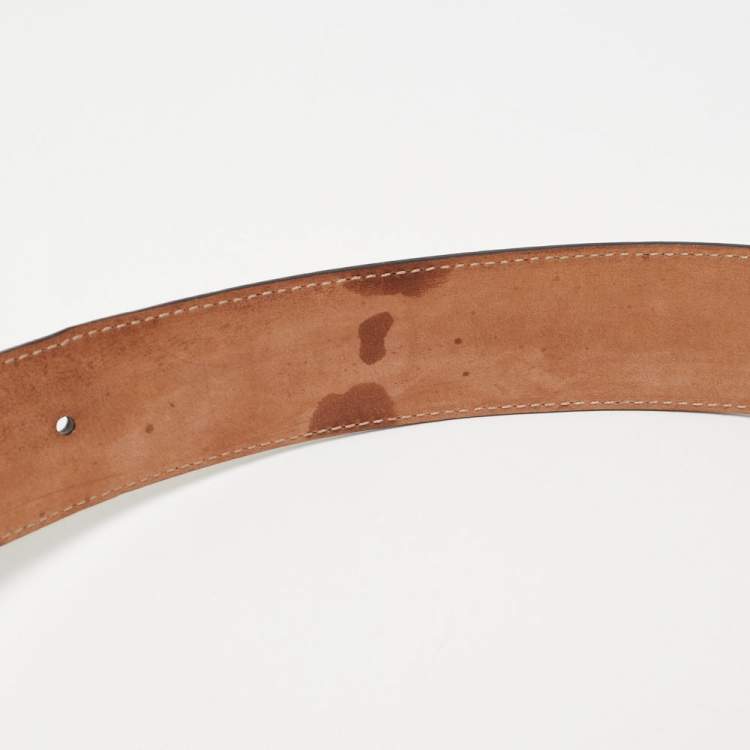 Pre Owned Gucci White Guccissima Leather Interlocking G Buckle Belt 80CM